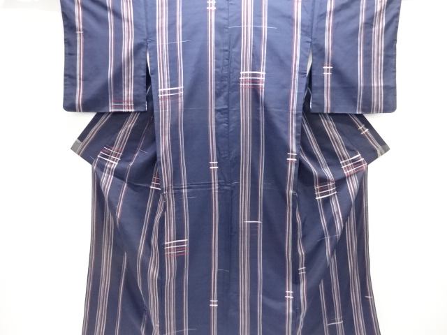 JAPANESE KIMONO / ANTIQUE KIMONO / SILK / TSUMUGI / WOVEN STRIPE